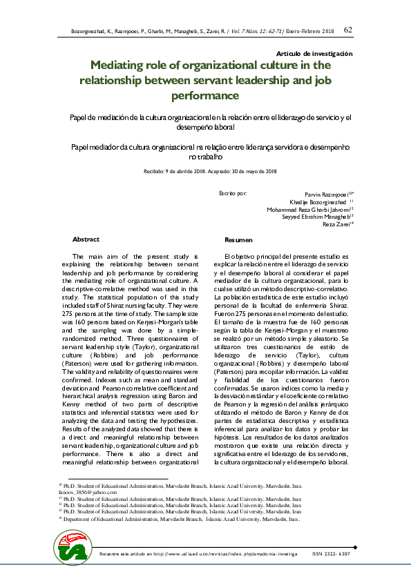 (PDF) Mediating role of organizational culture in the relationship ...
