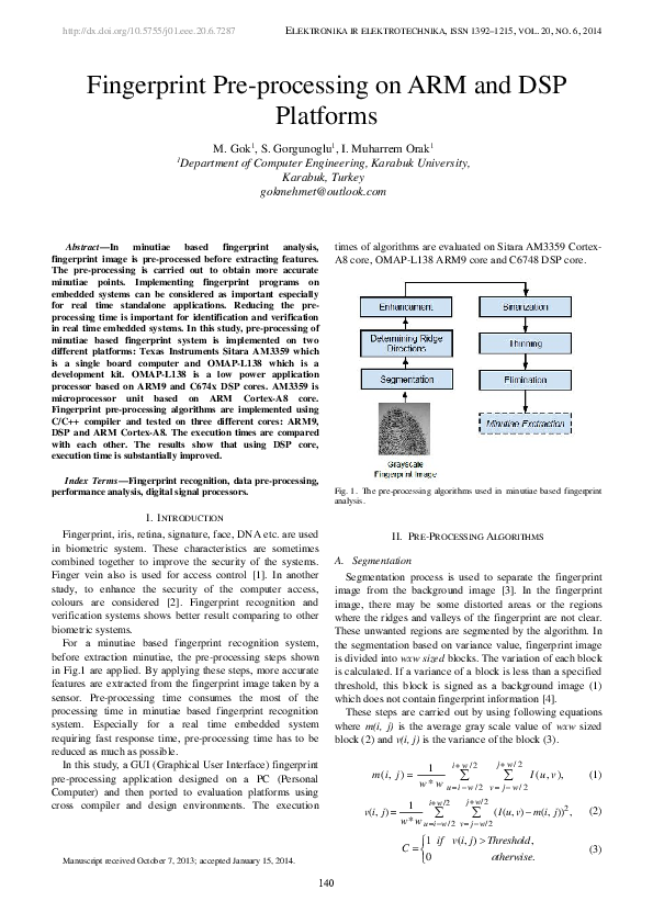 (PDF) Fingerprint Pre-processing on ARM and DSP Platforms