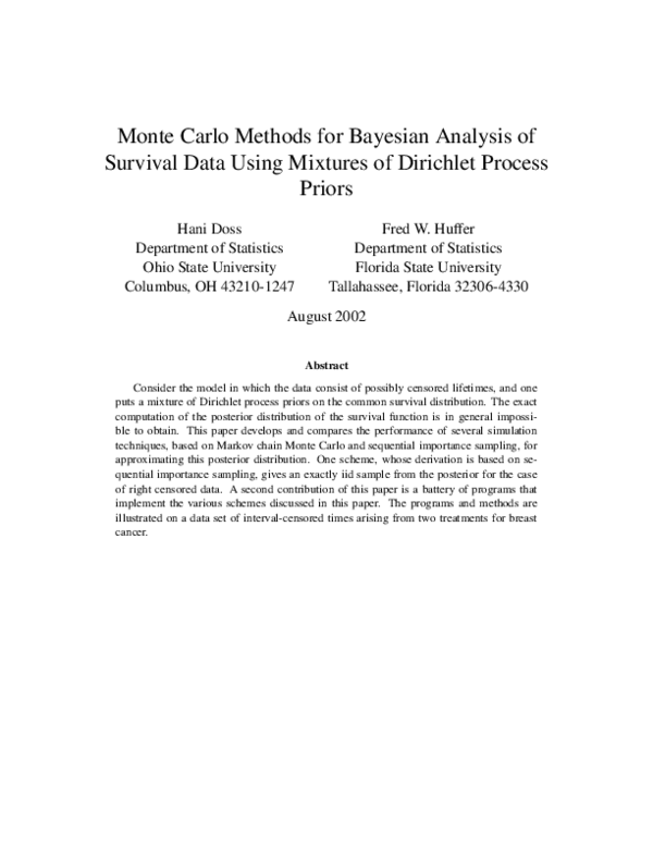 (PDF) Monte Carlo Methods for Bayesian Analysis of Survival Data Using ...