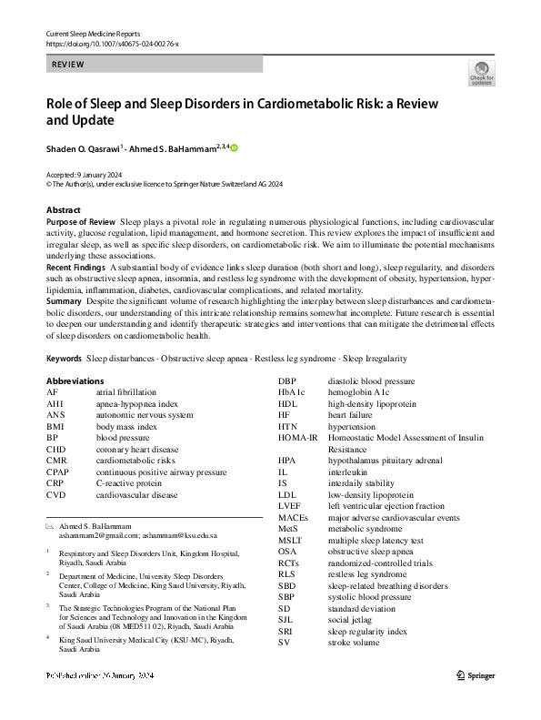 (PDF) Role of Sleep and Sleep Disorders in Cardiometabolic Risk: a ...