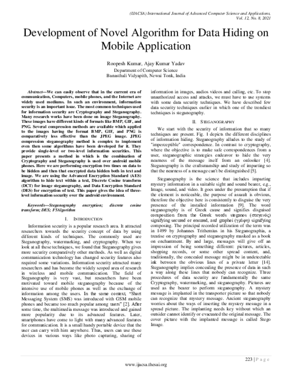 (PDF) Development of Novel Algorithm for Data Hiding on Mobile Application