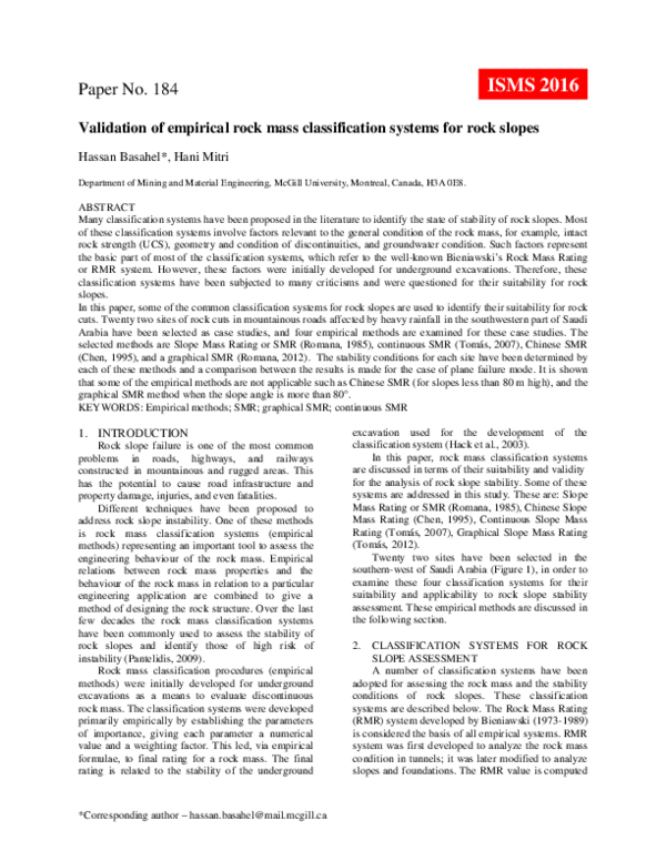 (PDF) Validation of empirical rock mass classification systems for rock ...