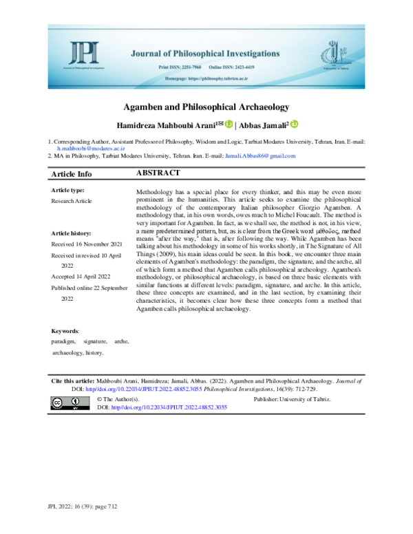 Agamben and Philosophical Archaeology