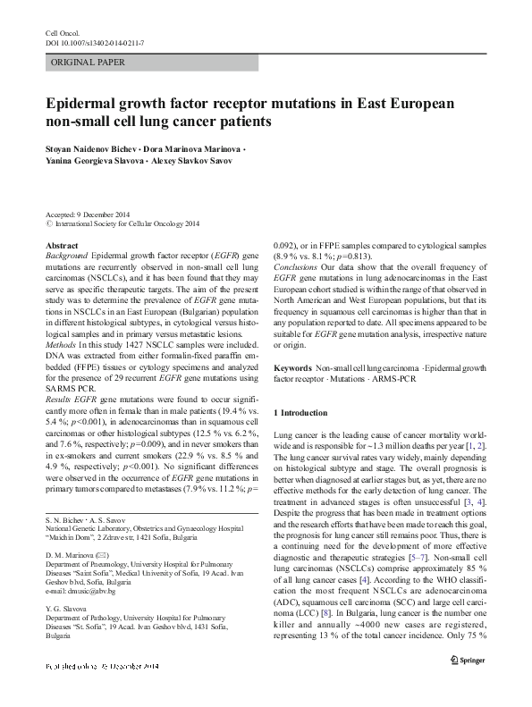 (PDF) Epidermal growth factor receptor mutations in adenocarcinoma lung ...