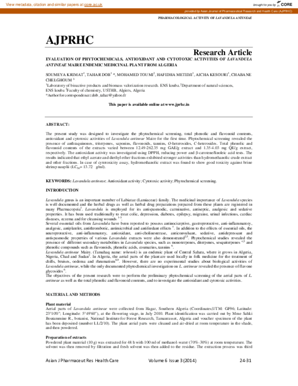 (PDF) Evaluation of Phytochemicals, Antioxidant and Cytotoxic ...