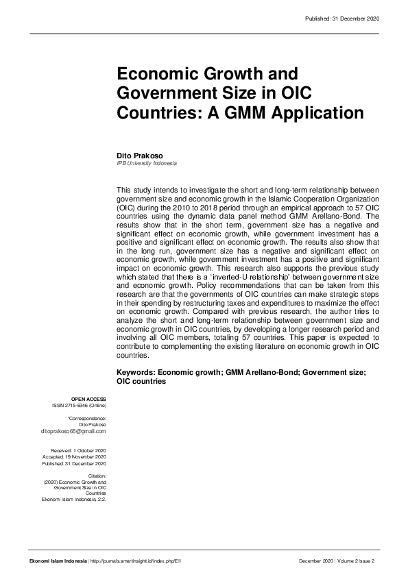 (PDF) Economic Growth and Government Size in OIC Countries: A GMM ...