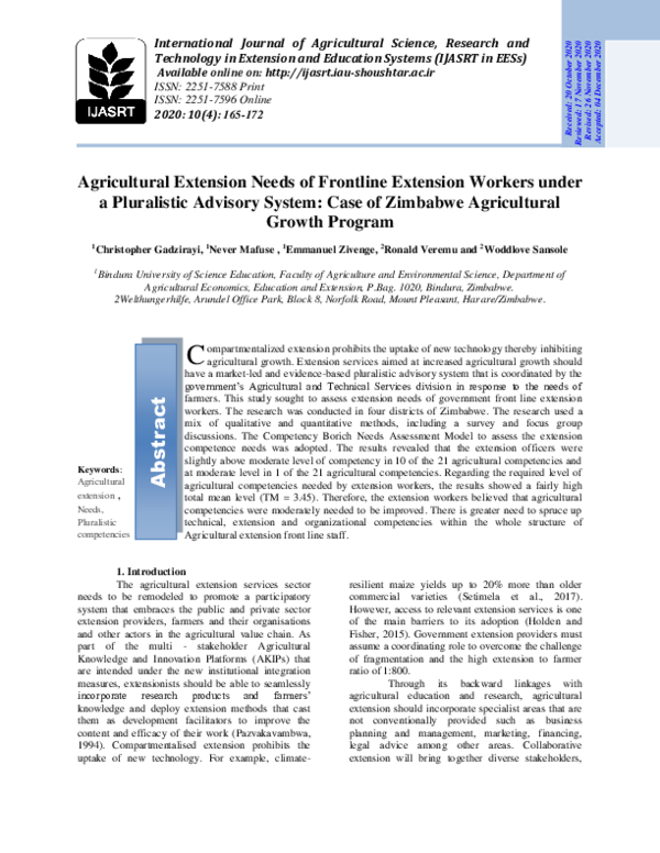 (PDF) Agricultural Extension Needs of Frontline Extension Workers under ...