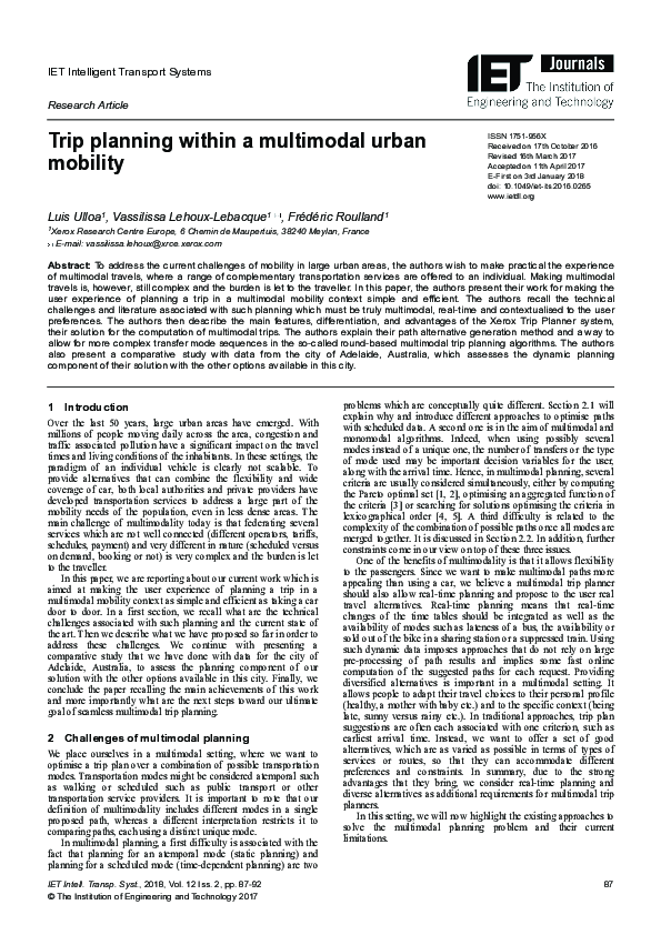 (PDF) Trip planning within a multimodal urban mobility