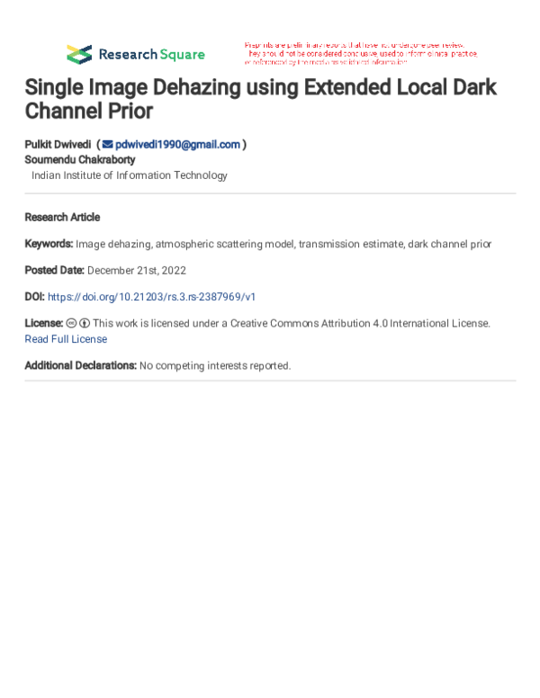 (PDF) Single Image Dehazing using Extended Local Dark Channel Prior