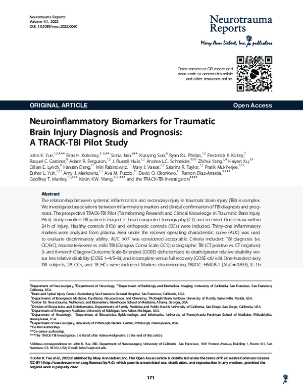 (PDF) Neuroinflammatory Biomarkers for Traumatic Brain Injury Diagnosis ...