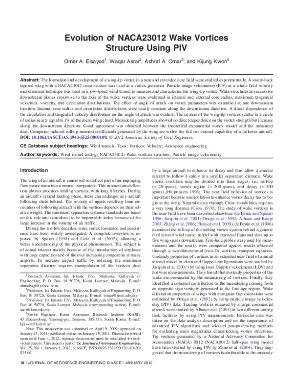 (PDF) Evolution of NACA23012 Wake Vortices Structure Using PIV