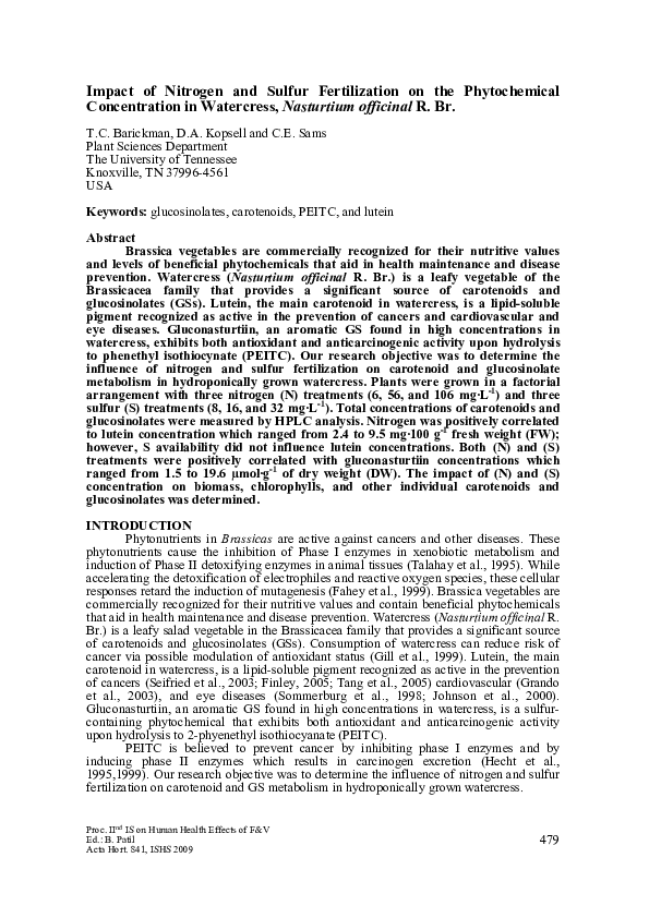 (PDF) Impact of Nitrogen and Sulfur Fertilization on the Composition of ...