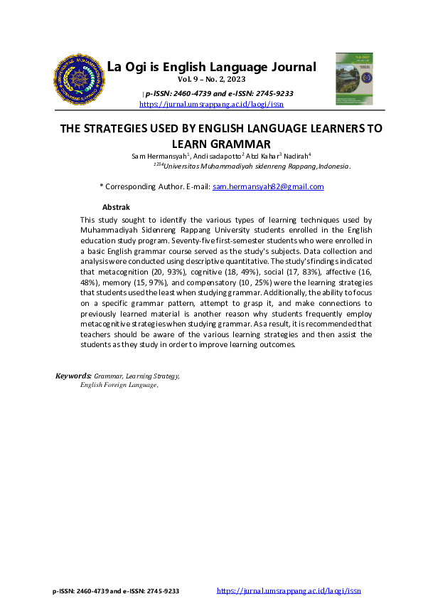 (PDF) The Strategies Used By English Language Learners To Learn Grammar
