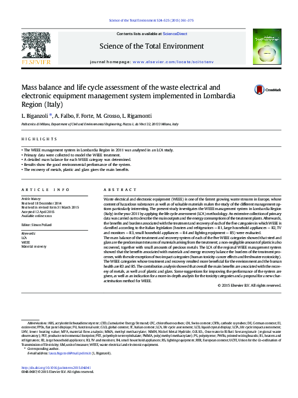 (PDF) Mass balance and life cycle assessment of the waste electrical ...