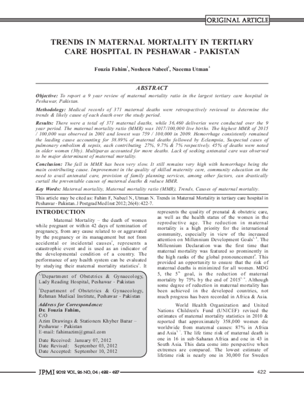 (PDF) Trends in Maternal Mortality in Tertiary Care Hospital in ...