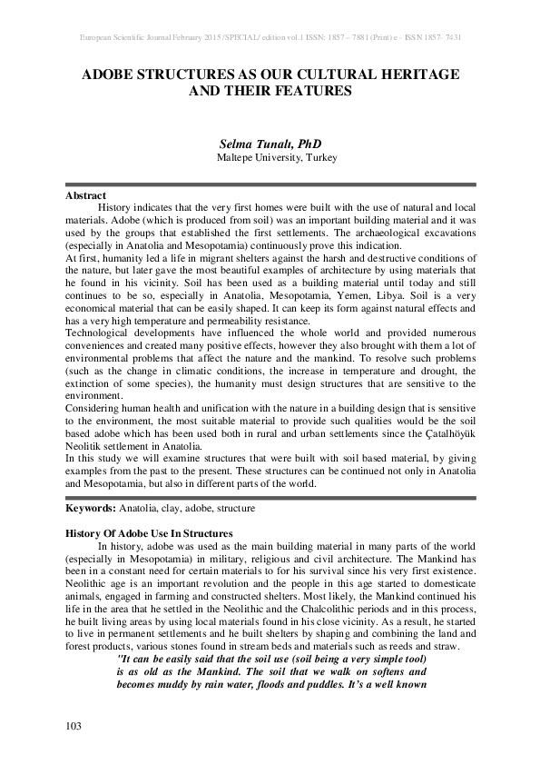 (PDF) Adobe Structures as Our Cultural Heritage and Their Features