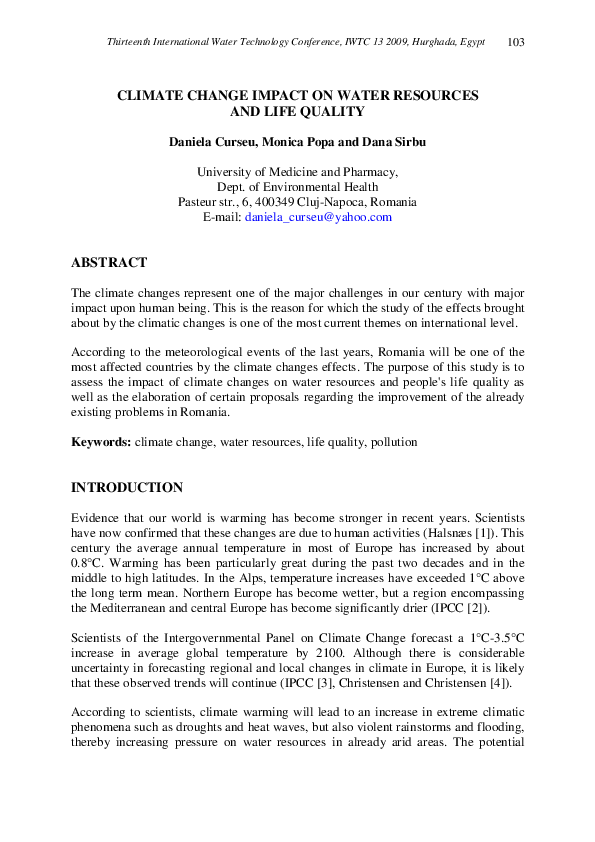 (PDF) Climate Change Impact on Water Resources and Life Quality
