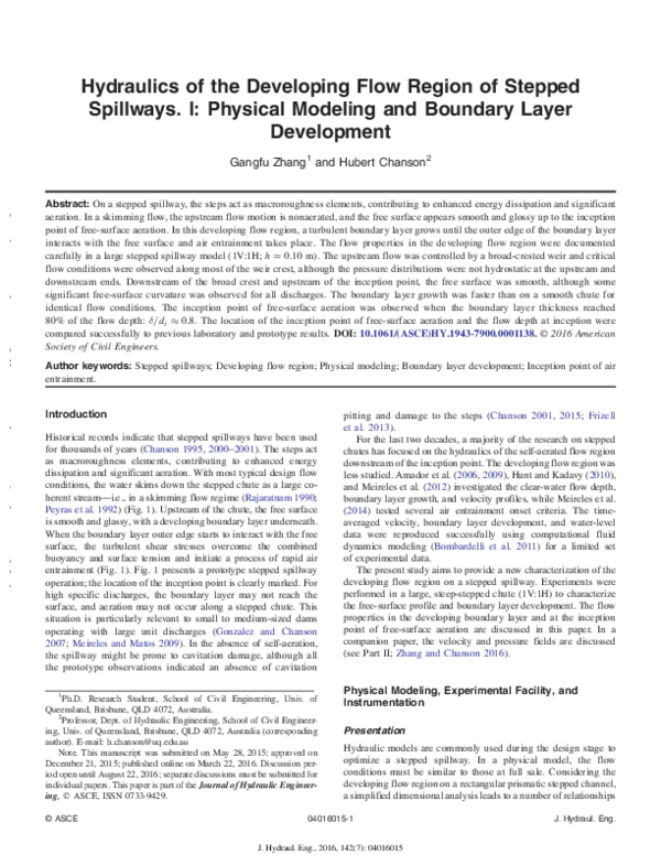 (PDF) Hydraulics of the Developing Flow Region of Stepped Spillways. I ...