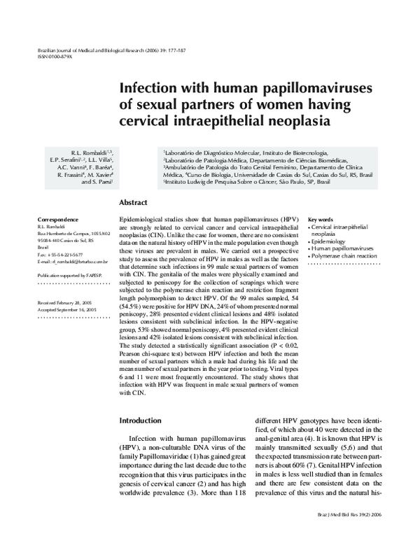 (PDF) Infection with human papillomaviruses of sexual partners of women ...