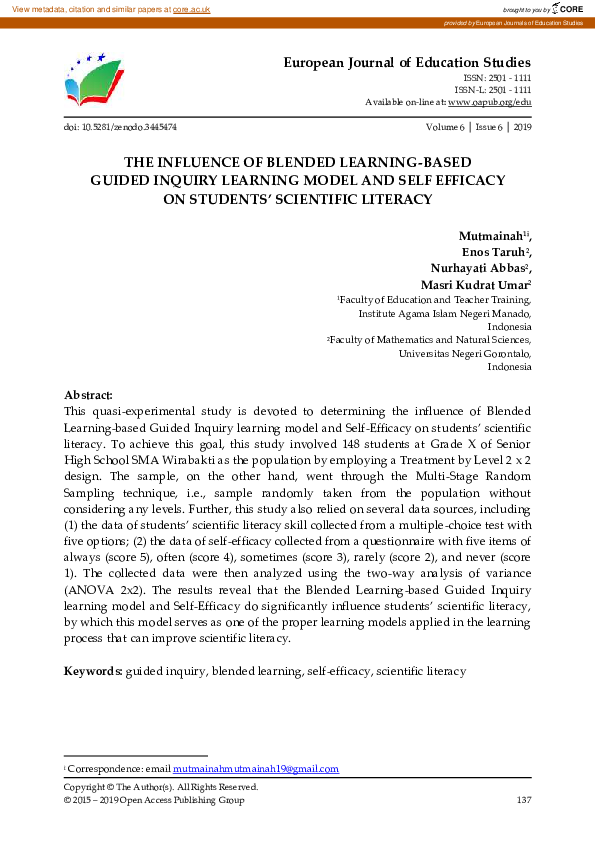 (PDF) The Influence of Blended Learning-Based Guided Inquiry Learning ...