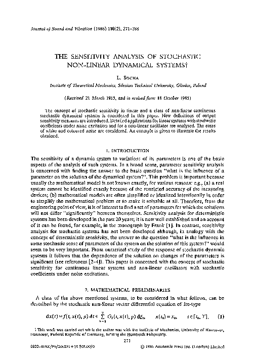 (PDF) The sensitivity analysis of stochastic non-linear dynamical systems