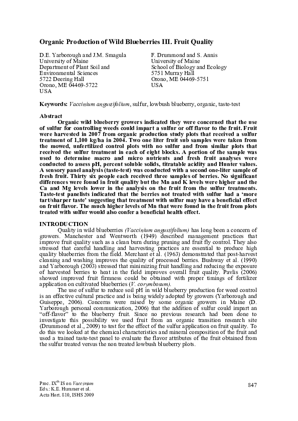 (PDF) Organic Production of Wild Blueberries III. Fruit Quality