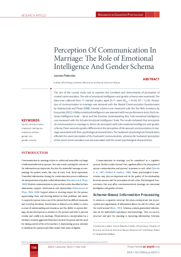 (PDF) Perception Of Communication In Marriage: The Role of Emotional ...