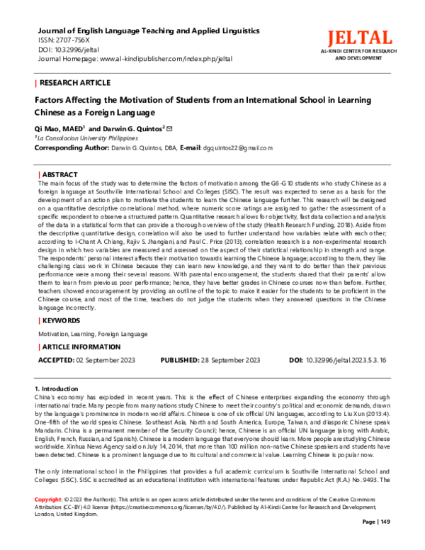 (PDF) Factors Affecting the Motivation of Students from an ...