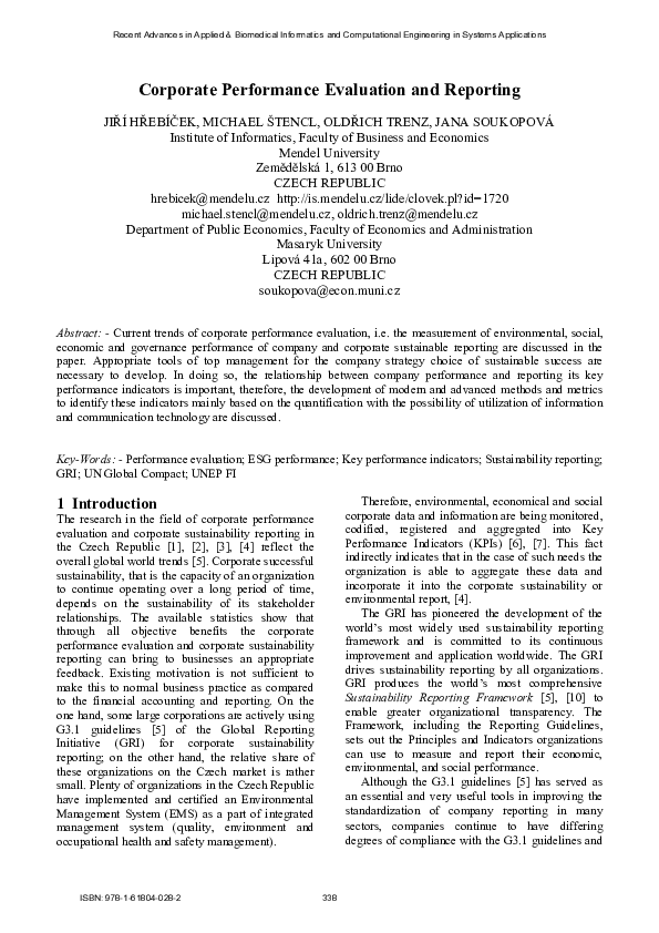 (PDF) Corporate performance evaluation and reporting