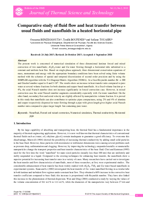 (PDF) Comparative study of fluid flow and heat transfer between usual ...