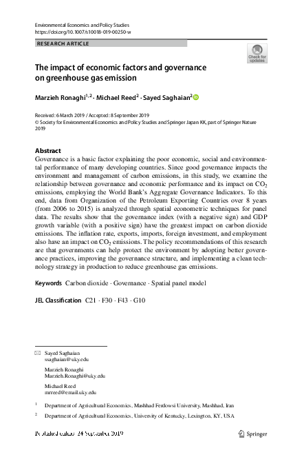 (PDF) The impact of economic factors and governance on greenhouse gas ...