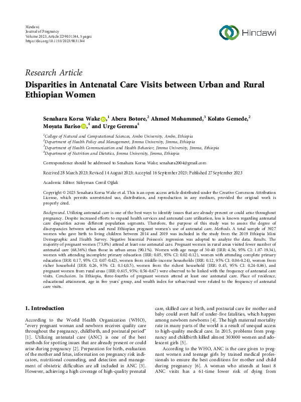 (PDF) Disparities in Antenatal Care Visits between Urban and Rural ...