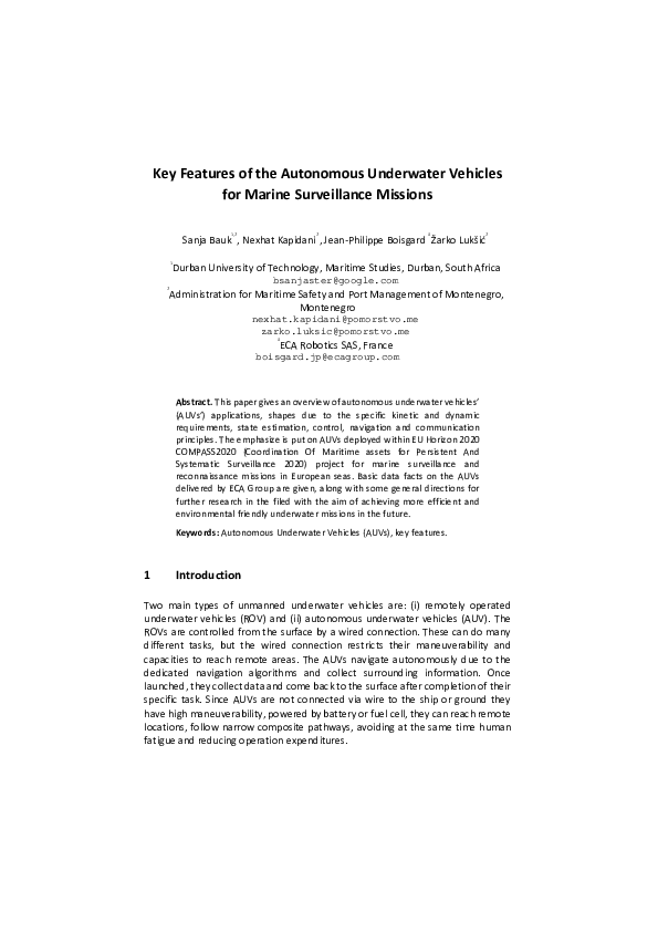 (PDF) Key Features of the Autonomous Underwater Vehicles for Marine ...