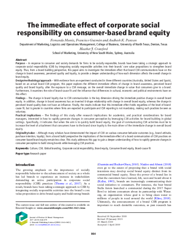 (PDF) The immediate effect of corporate social responsibility on ...