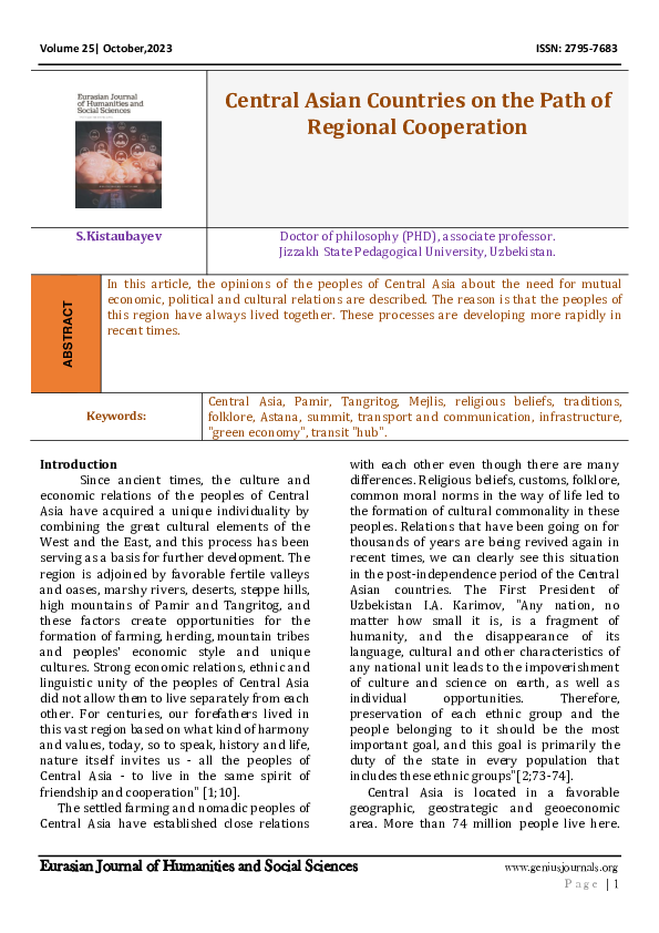 (PDF) Central Asian Countries on the Path of Regional Cooperation