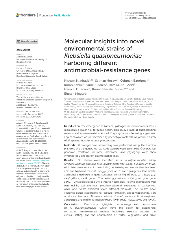 (PDF) Molecular insights into novel environmental strains of Klebsiella ...
