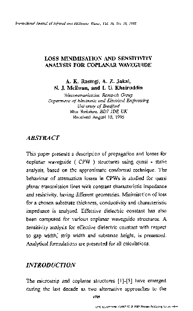 (PDF) Loss minimisation and sensitivity analysis for coplanar waveguide