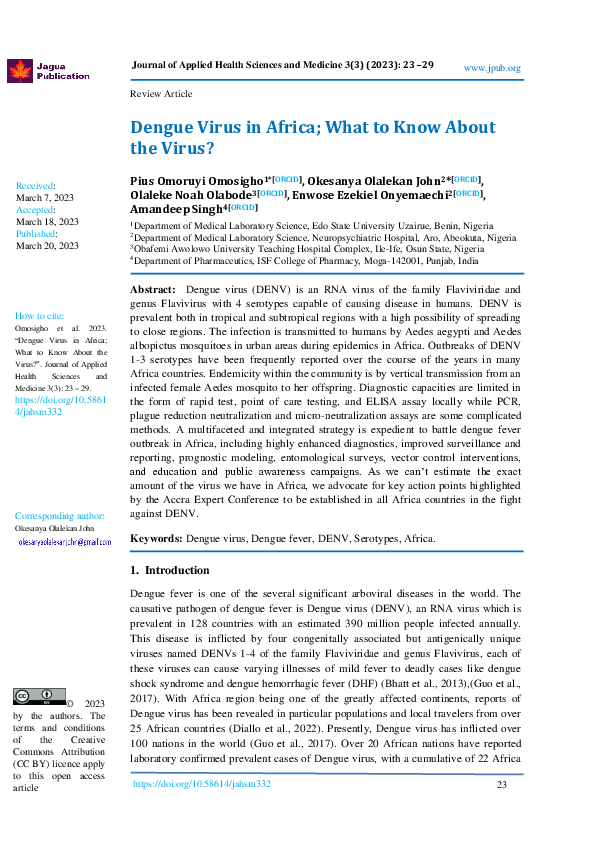 (PDF) Dengue Virus in Africa; What to Know About the Virus?