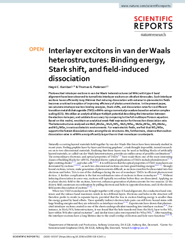 (PDF) Interlayer Excitons in van der Waals Heterostructures in a ...