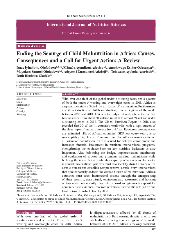 (PDF) Ending the Scourge of Child Malnutrition in Africa: Causes ...