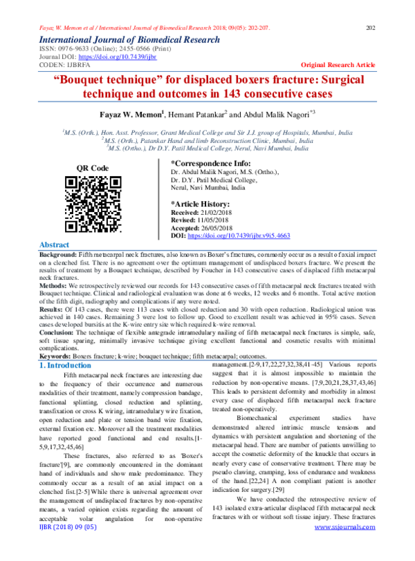 (PDF) “Bouquet technique” for displaced boxers fracture: Surgical ...