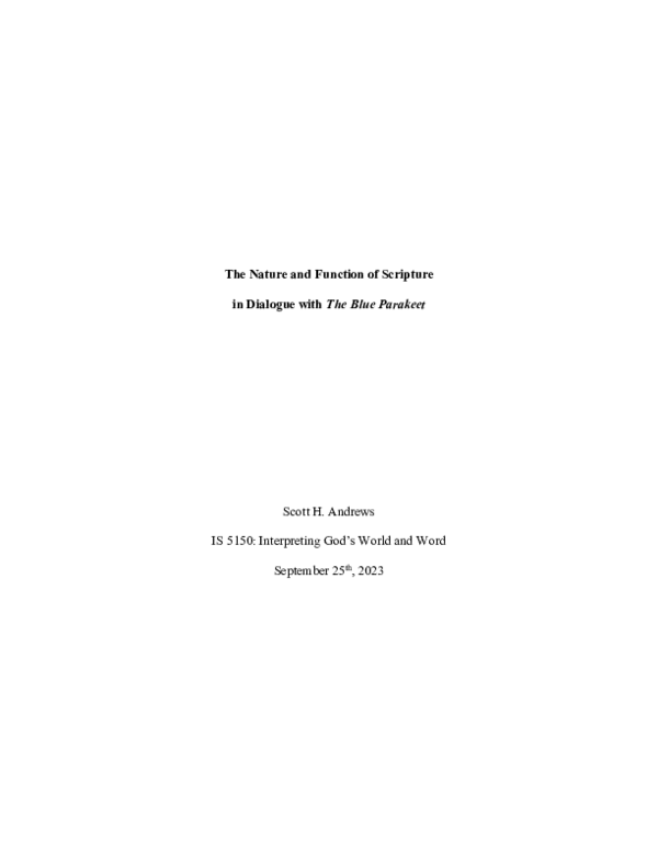 (PDF) The Nature and Function of Scripture in Dialogue with "The Blue ...