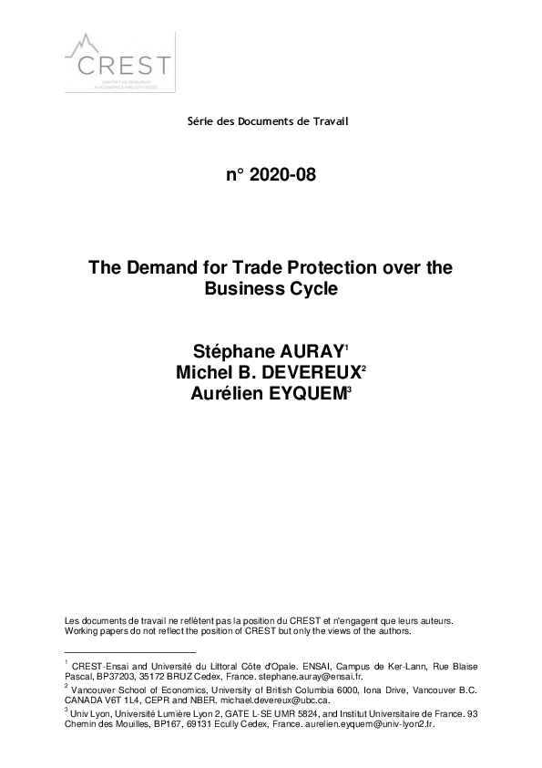 (PDF) The Demand for Trade Protection over the Business Cycle