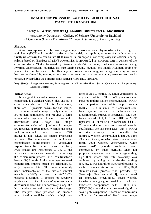 (PDF) Image Compression Based on Biorthogonal Wavelet Transform