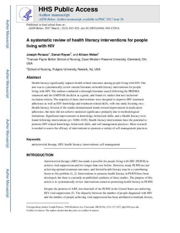 (PDF) A Systematic Review of Health Literacy Interventions for People ...
