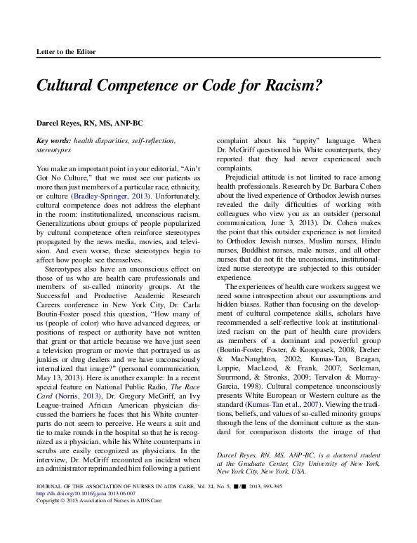 (PDF) Cultural Competence or Code for Racism?