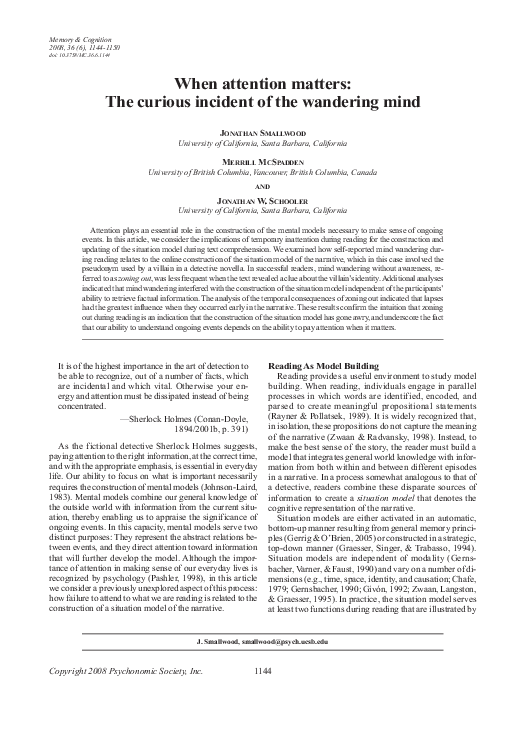 (PDF) When attention matters: The curious incident of the wandering mind