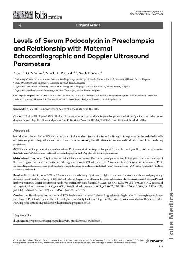 (PDF) Levels of serum podocalyxin in preeclampsia and relationship with ...
