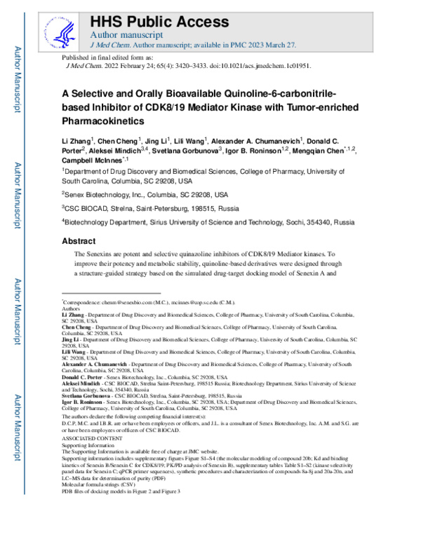 (PDF) A Selective and Orally Bioavailable Quinoline-6-Carbonitrile ...