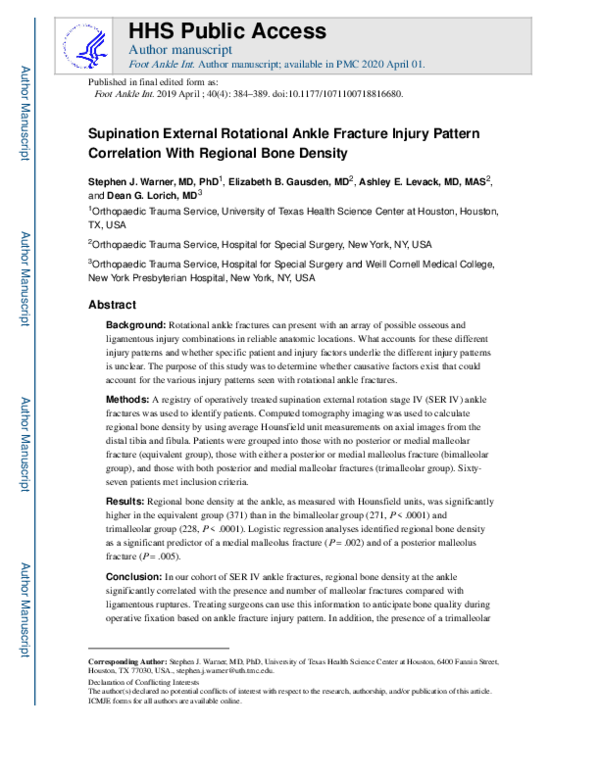 (PDF) Supination External Rotational Ankle Fracture Injury Pattern ...